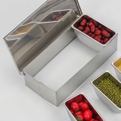 Récipient à ingrédients en acier inoxydable - 5 grilles - Boîte à épices - Récipient à ingrédients - Récipient pour barbecue, boîtes à épices, mélange de gastronomie, accessoires de