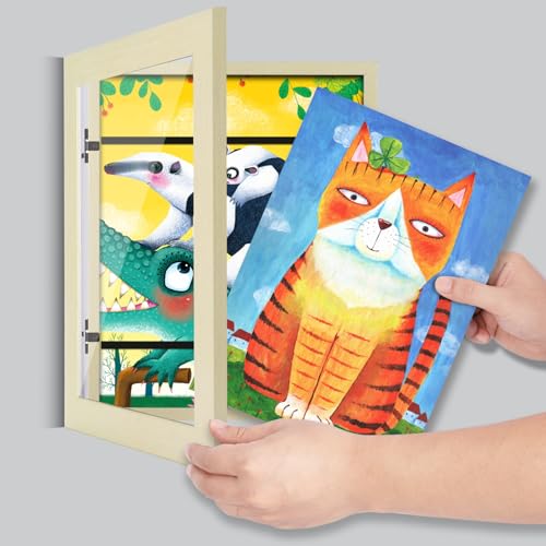 Image of [2-Pack] Kids Art Frames, 8.5x11 Front Opening Kids Artwork Frames Changeable, Ivory Artwork Display Storage Frame for Wall, Holds 50 Pcs, for 3D Picture, Crafts, Children Drawing, Hanging Art,