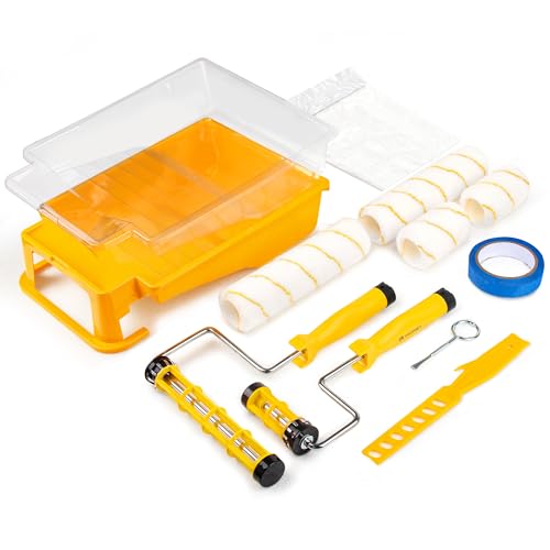 VOOMEY 12 PCS Paint Roller Kit, Deep Grooved Foot Paint Tray, Paint Tray Liner, Paint Roller with Frame, Professional Paint Kit for House Painting