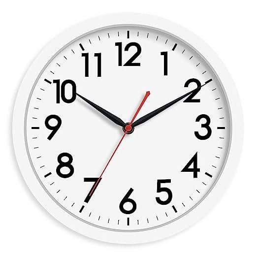 AKCISOT Wall Clock Silent Non Ticking Modern Wall Clocks Battery Operated 10 Inch, Analog Small Classic Clock Decorative for Bedroom, Kitchen, Home Office, Bathroom, School, Living Room (White)