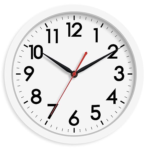 Image of AKCISOT Wall Clock Silent Non Ticking Modern Wall Clocks Battery Operated 10 Inch, Analog Small Classic Clock Decorative for Bedroom, Kitchen, Home Office, Bathroom, School, Living Room (White)
