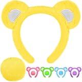MUKOSEL Bear Ears Headband and Tail Set, Bear Costume Animal Ears Costume for Adult Women Men, Halloween Party Headwear Accessories (Yellow)