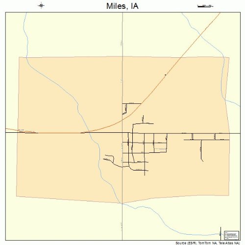 Large Street & Road Map of Miles, Iowa IA Printed poster size wall
