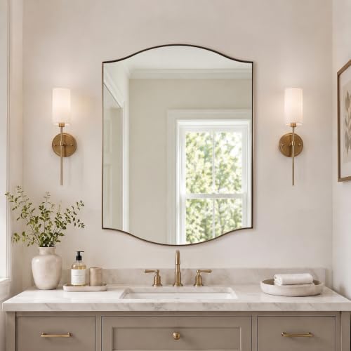 Image of ANDY STAR 30x40 Inch Scalloped Wall Mirror in Champagne Bronze Frame