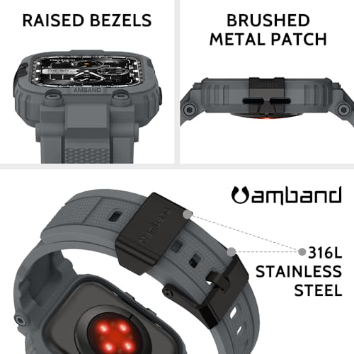 Image of amBand Compatible with Apple Watch Series 9 /8 /7 /6 /5 /4 & SE 3 /2 /1 41mm /40mm Band Case for Men, M1 Sport Rugged Case with Strap Military Protective Cover Bumper for iWatch 41 /40 mm 38mm - Gray