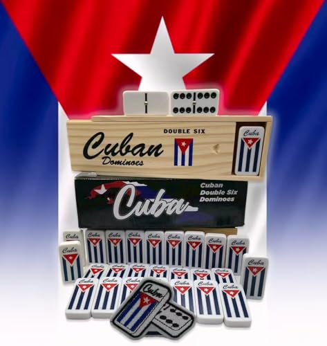 Dominos cubains lot de 6 jeu de société traditionnel boîte bois drapeau gravé