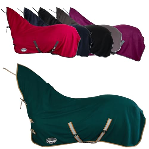 Marengos - Abschwitzdecke Economic mit Halsteil | Pferdedecke m. Kreuzgurt, Metallverschluss, Schweifkordel | atmungsaktive Fleecedecke | Pferde-Outdoordecke | Pferde Zubehör in Tannengrün | 145cm