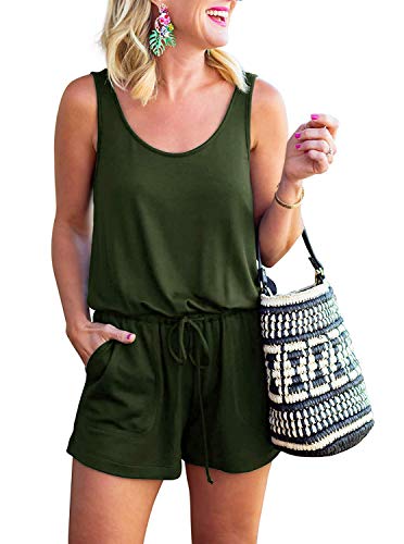 CLOUSPO Jumpsuit Damen Elegant Sommer Kurz Ärmellos Playsuit Strand Overall Romper Jumper (L, Grün)