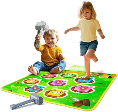HmiL-U Whack-A-Mole Game Mat for Kids – 8 Modes, 2 Hammers, LED Lights, Piano Mat Multiplayer Fun Musical Mat for Boys & Girls Interactive Educational Toy Christmas Birthday Gifts for Toddlers