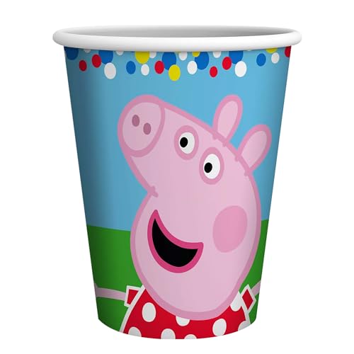 Party Factory Peppa Pig - Vasos de papel de 8.4 onzas, 8 unidades, para fiestas de cumpleaños infantiles o fiestas temáticas