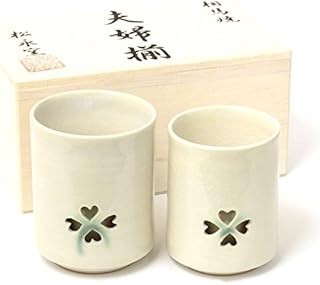 大堀相馬焼 松永窯 木箱入り 夫婦二重湯呑み(アイボリー) SOMA010202