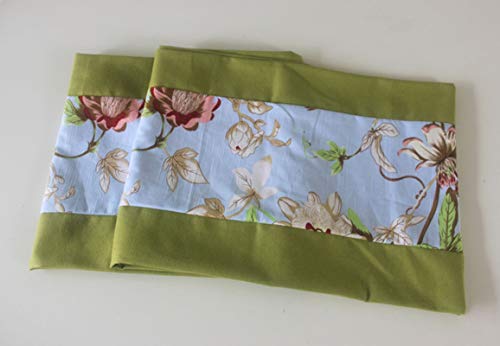 Chemin de table pour table longue protège et décore fleurs vintage coton bleu vert - 2