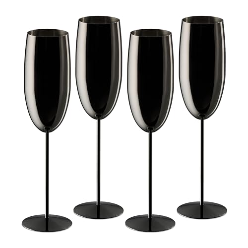 Relaxdays Sektgl&auml;ser Edelstahl, 4er Set, bruchsicher, Lange K&uuml;hlwirkung, 250 ml, Champagnergl&auml;ser f&uuml;r unterwegs, schwarz