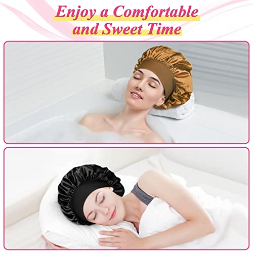 4pcs Satin Bonnet Silk Bonnet for Curly Hair Hair Bonnet Silk Hair Wrap for Sleeping Night Sleep Cap for Women (Gold, Silver - Image 3