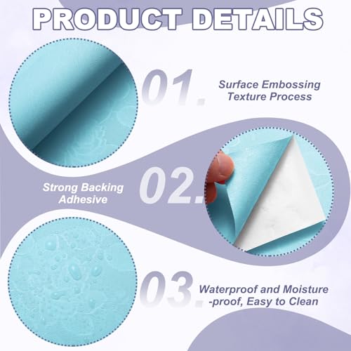 Papel pintado floral vintage azul claro 60x1000cm vinilo autoadhesivo impermeable retro para pared 4