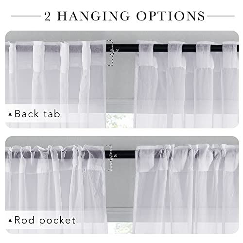 Nicetown Kitchen Window White Sheer Curtains High Thread Crushed Sheer Voile Draperies/Drapes With Rod Pocket/Back Tab For Bedroom (2 Pieces, 52 Inch Wide X 63 Inch Long) #TOP2