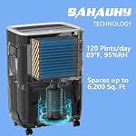 SAHAUHY 120 Pints Smart Dehumidifier for Basement Home Bedroom Garage Space up to 6200 Sq.Ft with Drain Hose,Water Tank and Wheel