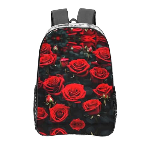 Sac à dos transparent avec poches imprimé rose rouge pour le travail et sport décontracté