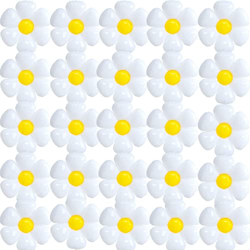 25Pcs Daisy Balloons White Flower Daisy Foil Mylar Balloons Decorations