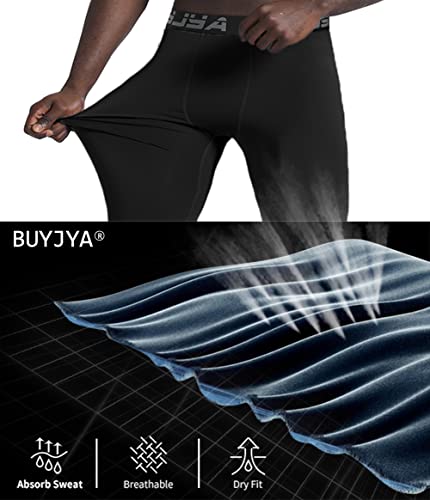 Image of BUYJYA 3 Pack Men's Compression Pants Running Tights Workout Leggings Athletic Cool Dry Yoga Gym Clothes Gift