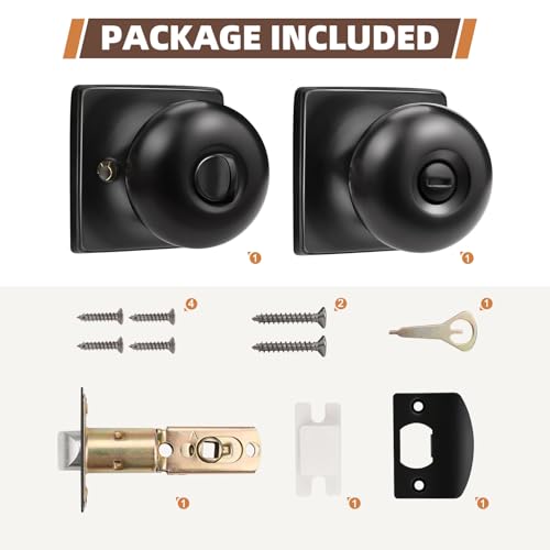 GOBEKOR 2 Pack Keyless Privacy Door Knobs Interior Matte Black Round Square Bedroom Door Knob with Lock Stainless Steel Door Knobs by GOBEKOR - Image 8