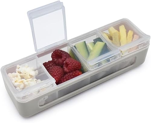 Miniatura 11 de melii Snackle Box - Contenedor de aperitivos de 4 compartimentos con tapas individuales, almacenamiento de alimentos sin BPA para viajes, escuela y