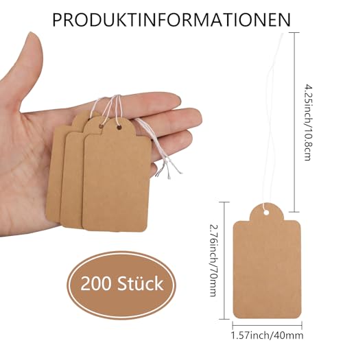 200 Stk. Wolken-Design Lederpapierpreisetiketten, hochwertiges Papier mit festem Seil, 7 x 4cm Zoll, für Warenregale