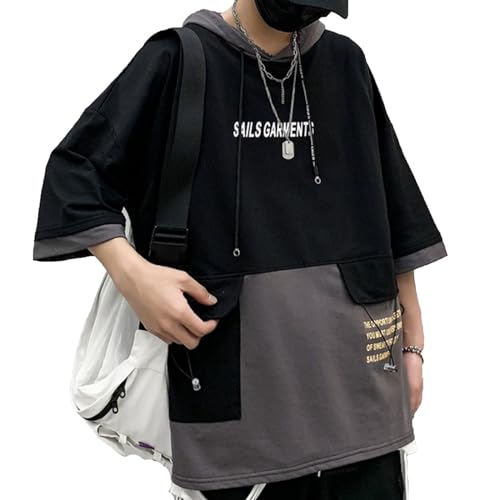 T-Shirt à Capuche Homme XYXIONGMAO Streetwear Techwear Ample Colorblock Unisexe