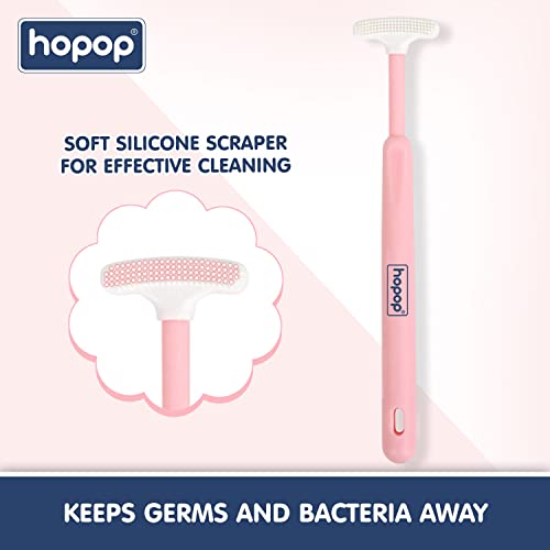 Image of Hopop Tongue Cleaner for Baby | Tender Baby Oral Cleaner Toothbrush with Silicone Scraper | Suitable from 6+ Months | 100% Safe Kids Tongue Cleaner | Pack of 2 | Pink & Green