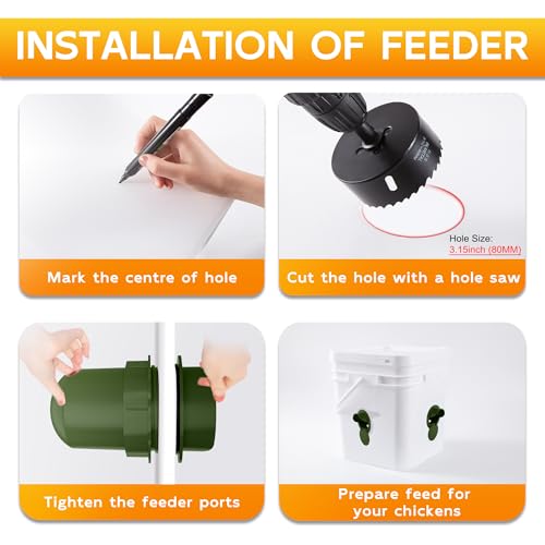 Portas alimentadoras de frango, kit de portas de aves sem desperdício com rolha 8 portas 1 serra de