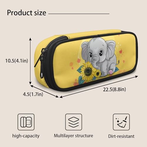 Image of Sunflower Elephant Pencil Case for Adults Kids Pencil Pouch School Pen Bag Pen Cases Holder Stationery Pouches Aesthetic School Office Supplies