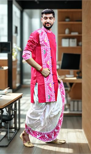 Image of Pure Cotton Full Sleeves Kurta with dupion silk Dhoti pant set (701)