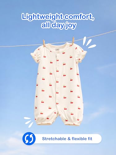 Image of Kidbea Organic Cotton Baby Romper for Infant Girls Front Button Half Sleeve Jumpsuit | Cute Printed Newborn Baby Girl Daily Comfort Wear