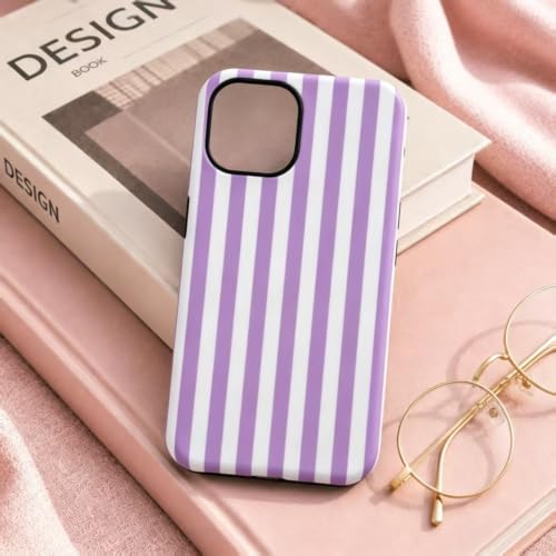 Image of for iPhone 13 /14 Case Cute Phone Case,Compatible with MagSafe,Dual Layer Shockproof Protective Phone Cover,Hard Shell + Silicone Cover,Fashion Design for Women Girls,Striped Purple
