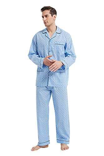 Image of GLOBAL Mens Pajamas Set, 100% Cotton Woven Drawstring Sleepwear Set with Top and Pants /Bottoms