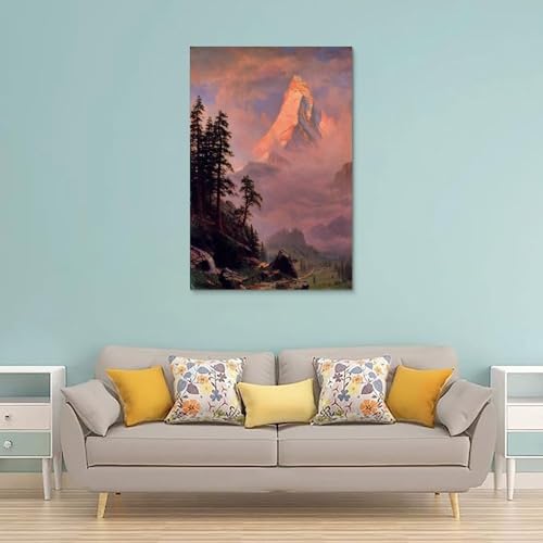 Albert Bierstadt アルバート・ビアスタット(マッターホルンの日の出)風景 ホーム装飾 アートパネル プリント キャンバス 壁アート 現代壁掛け 絵画 版画 芸術作品 インテリアUnframe16x24inch(40x60cm)