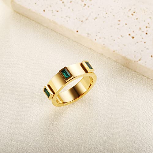 JINHUI Green Emerald Ring for Women, 18k Gold Plated Emerald Cut Engagement Ring Band, Dainty May Birthstone Ring Jewelry (Size 7#/8#/9#)4