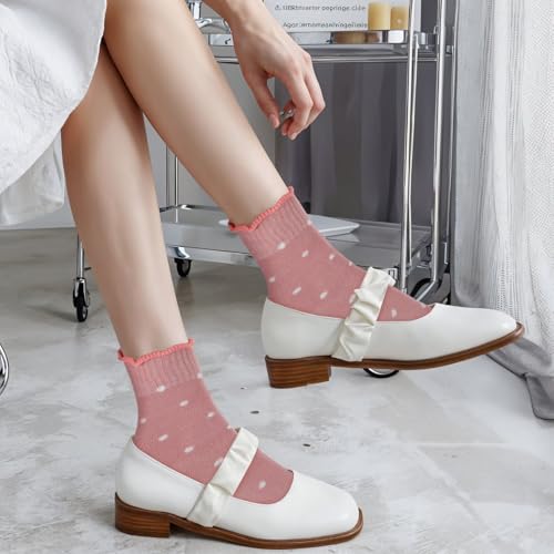 Image of ElevateTech 6 Pairs Ruffle Socks Women Cute Soft Breathable Cool Round Dot Frilly Sock Sports Non-Slip Elasticity Crew Socks One Size Girls Clothes Accessories Gifts