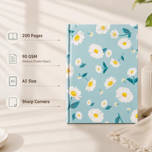 Image of Blue Blossom Floral A5 Diary Notebook, Water-Resistant Hardbound, 200 Ruled Pages 90 GSM, Diary for Women, Girls and Travel