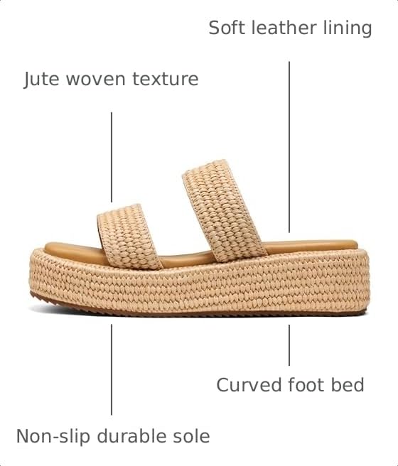Image of EQAUDES Platform Sandals Women Slip on Espadrille Wedges Slides Bohemia Sandals Flatform Open Toe Beach Sandals