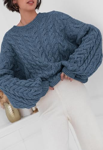 Image of PRETTYGARDEN Womens Sweaters Spring 2026 Cable Knit Long Sleeve Crewneck Oversized Sweater Chunky Pullover Loose Outfits