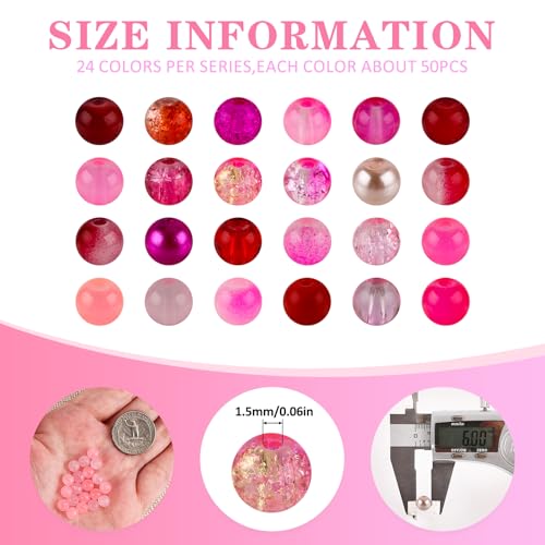 Image of XSEINO About 1200PCS 6mm Glass Beads Bracelet Making Kit,24 Assorted Red and Pink Series Colorful Crystal Beads for Bracelet and Jewelry Making and DIY Crafts,Friendship Bracelets