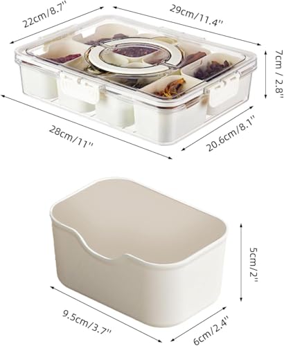 Image of Divided Veggie Tray with Lid and Handle 8 Compartment Serving Tray with Dividers Portable Travel Snack Containers Stackable Box Charcuterie Container for Fruit,Vegetable,Salad (8 Grid - 1 PC)