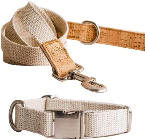 Sustainable Dog Collar and Lead Set  100% Natural Hemp & Cork Collar and Lead for Small Dog, Comfortable Durable (Small)
