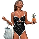 One Piece Boho Swimsuits for Women High Waisted Tummy Control Cutout Vintage Swimsuit Bathing Suit (Vintage Black, S)