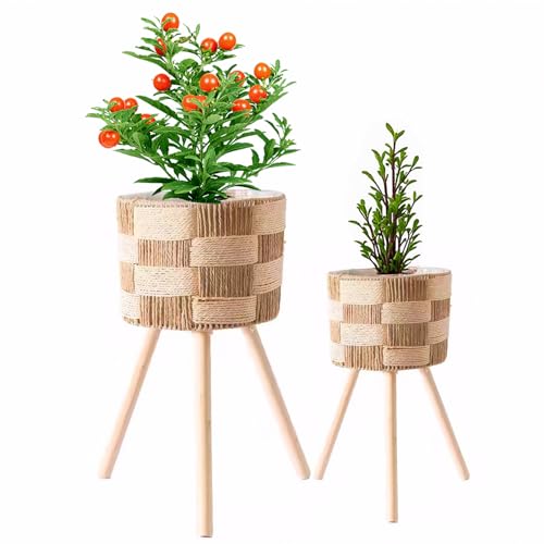 LiliGloris Boho Rattan Plant Stand Set of 2 – Handwoven