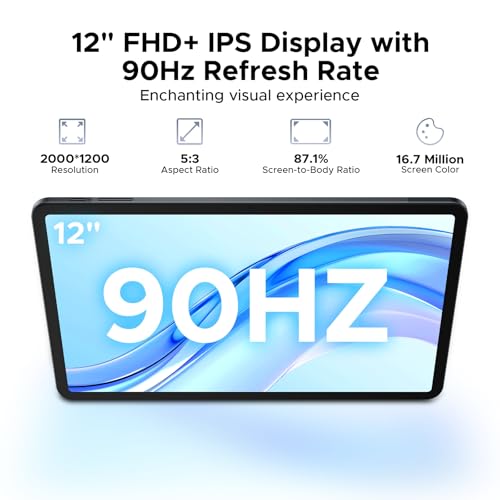 DOOGEE Tab E3+ Android Tablets 12 Inch Android, 2.4K AI Tablets, Tablet With SIM Card Slot, Helio G100 Octa-Core, 90 Hz Gaming Tablet, 32GB+256GB/2TB, 8800mAh, 7.6mm Ultra-thin/Quad Speakers/Face ID