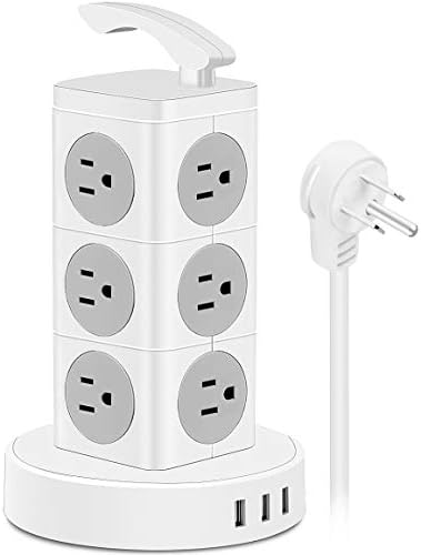 Power Strip Tower, FTEDK Surge Protector Power Tower with 12 AC and 3 USB Long Extension Cord 3.4A USB IQ Charging Station with Overload Protection for Home Office Dorm