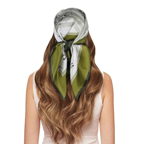 EXTREE 100% Pure Mulberry Silk Scarf Fashion Hair for Women Scarf Lightweight Square Neckerchief 27.5× 27.5 inches Avocado Green Knight