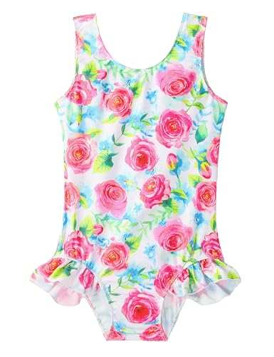 Image of Snowheart Girls Bathing Suit Toddler Swimsuit Girl Hawaiian Floral Ruffle One-Piece Breathable Swimwear 4-10T
